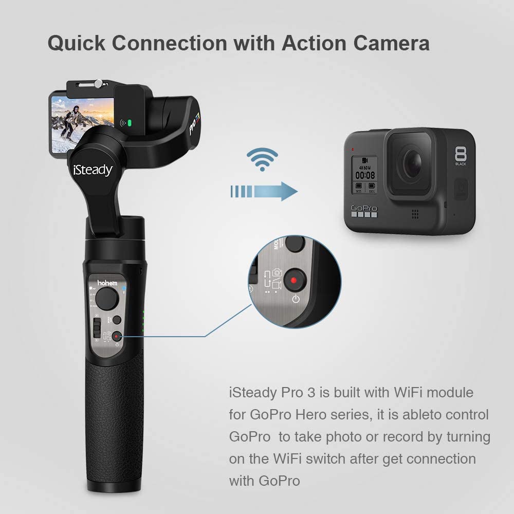 Handheld Gimbal w/Inception & Sport Mode IPX4 Splash Proof Trigger Button for Action Camera Hero 7/6/5/4/3 Yi Cam 4K Hohem iSteady Pro2 AEE DJI Osmo Action 3-Axis Gimbal Stabilizer for GoPro 
