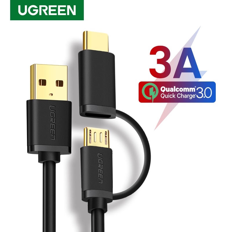 Ugreen Type C Cable for Samsung Galaxy S10 S9 Plus 2 in 1 Fast Charging Micro USB Cable — ElectroBest Official Online Store - at ElectroBest