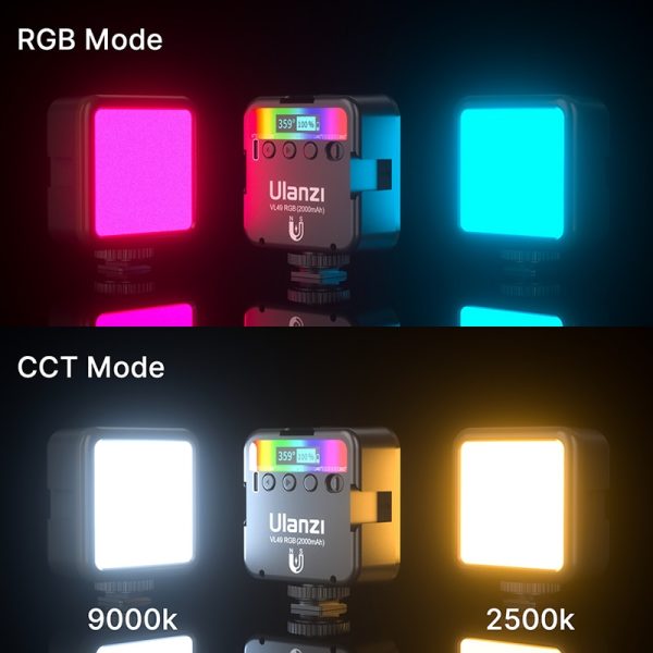Ulanzi VL49 Full Color RGB LED Video Light 2500K-9000K 800LUX Magnetic Mini Fill Light 3 Cold Shoe 2000mAh Type-C Camera Light
