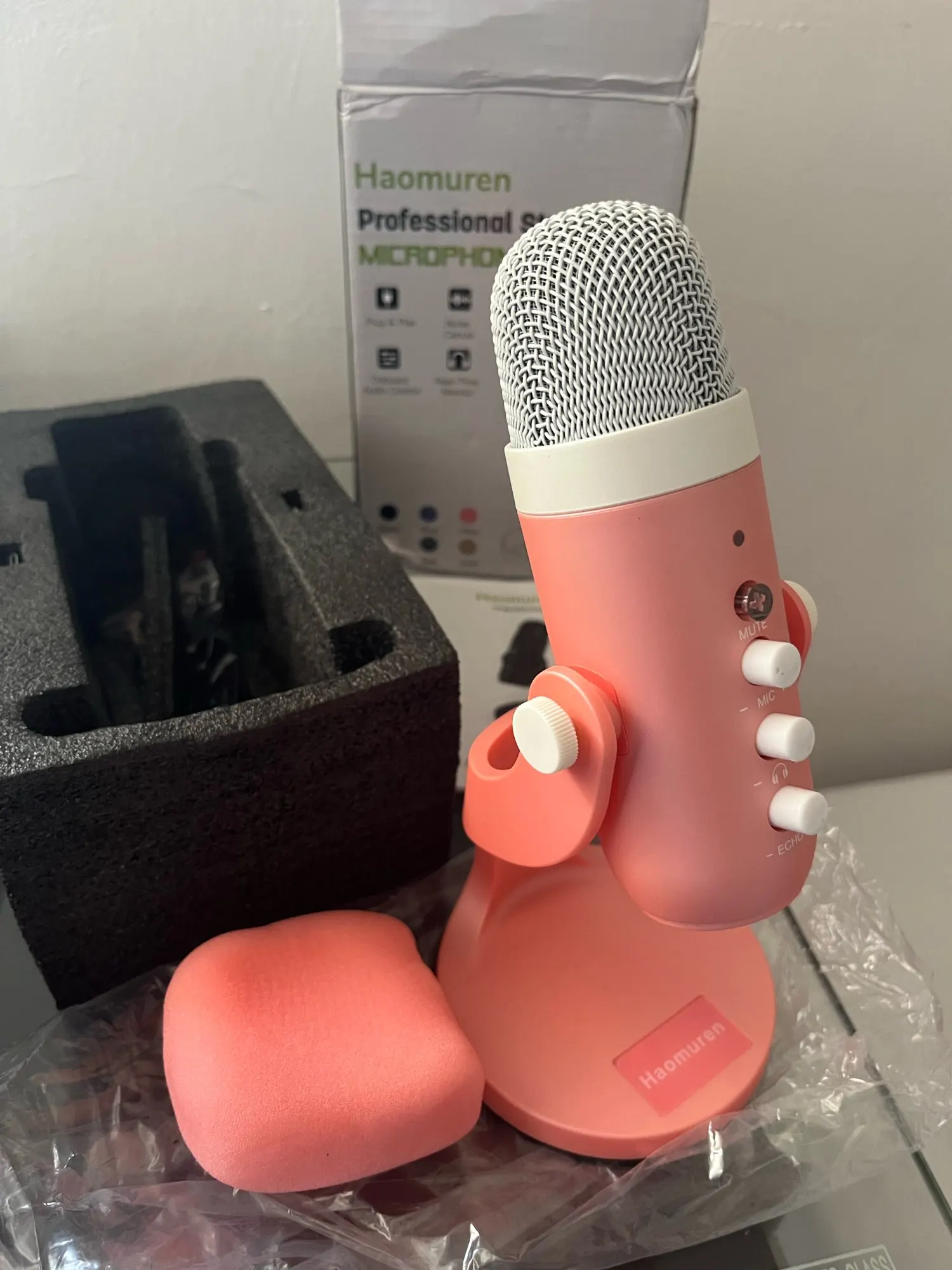 Haomuren USB Condenser Microphone Pink Studio Recording Mic photo review