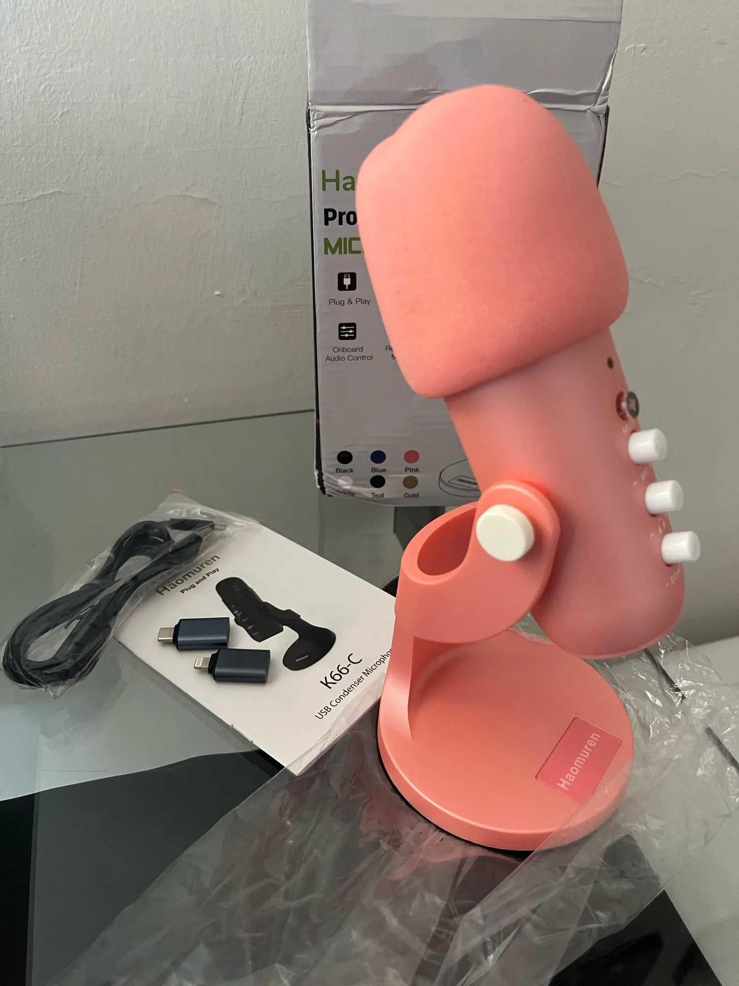 Haomuren USB Condenser Microphone Pink Studio Recording Mic photo review