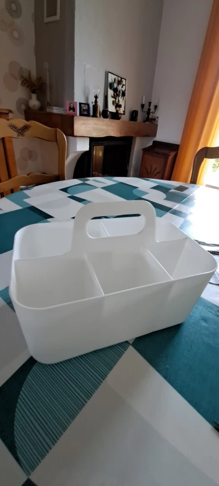 5-Compartment Plastic Storage Basket with Handle, Portable Office photo review