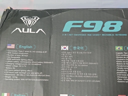 AULA F98 Gaming Mechanical Keyboard Full-size Three-mode Bluetooth/2.4G/USB-C photo review