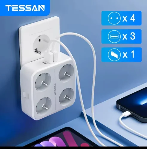 TESSAN EU Plug Power Strip with 3 AC photo review